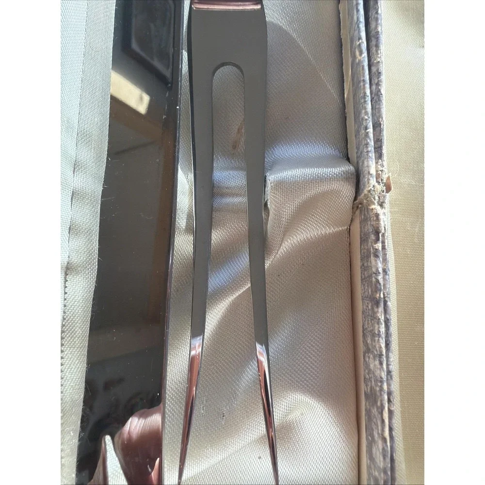 Vintage A.E. Lewis & Co. Sheffield Porcelain Handle Carving Knife Fork Set Boxed